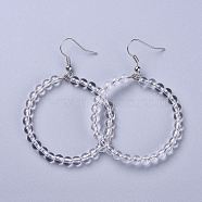 Natural Quartz Crystal Dangle Earrings, with Stainless Steel Hook, Ring, 60~61x44mm, Pin: 0.6mm(X-EJEW-K077-A16)