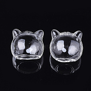 Handmade Kitten Blown Glass Globe Beads, Cat Head, Clear, 22~24x24~24.5x22mm, Hole: 10~14x11~15mm and 2mm(X-BLOW-T001-31)