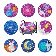 DIY Diamond Painting Space Theme Cup Mat Kits, with Cork, Coster Holder, Resin Rhinestones, Diamond Sticky Pen, Tray Plate and Glue Clay, Mixed Color, Box: 125x125x78mm(DIY-TAC0028-01)