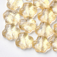 Transparent Spray Painted Glass Beads, with Glitter Powder, Dog Paw Prints, Gold, 11x12x4.5mm, Hole: 1mm(X-GGLA-S054-008B-04)