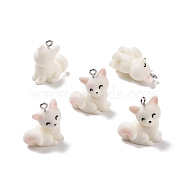 Opaque Resin Pendants, with Platinum Tone Iron Loops, Fox Charm, White, 24.5x21.5x13mm, Hole: 2mm(RESI-D057-17P)
