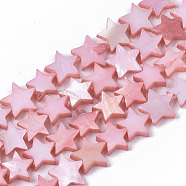 Freshwater Shell Beads Strands, Dyed, Star, Pink, 9~10.5x9.5~11.5x2~3mm, Hole: 1mm, about 38pcs/Strand, 11.8 inch~13.3 inch(X-SHEL-T014-009F)