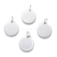 304 Stainless Steel Charms, with Jump Rings, Blank Stamping Tag, Flat Round, Stainless Steel Color, 14.5x12x0.8mm, Hole: 3.5mm(EJEW-L238-02C-P)