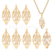 10Pcs Brass Pave Clear Cubic Zirconia Pendants, Nickel Free, Leaf, Real 18K Gold Plated, 18x8x4mm, Hole: 0.7mm(KK-BC0010-41)