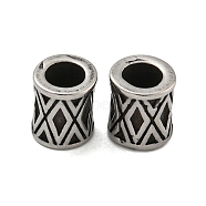 Column 304 Stainless Steel European Beads, Large Hole Beads, Antique Silver, Rhombus, 8x7mm, Hole: 4mm(STAS-E214-10AS-04)