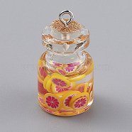 Transparent Glass Wishing Bottle Pendant Decorations, with Resin & Plastic Candy inside, Cork Stopper, Colorful, 29x15mm, Hole: 2mm(EGLA-B002-02G)