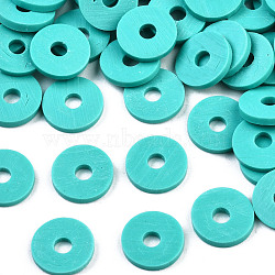 Handmade Polymer Clay Beads, Disc/Flat Round, Heishi Beads, Dark Turquoise, 8x0.5~1mm, Hole: 2mm, about 13000pcs/1000g(CLAY-R067-8.0mm-B34)