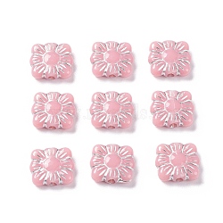 Opaque Acrylic Beads, Metal Enlaced, Square with Flower Pattern, Light Coral, 9.5~10x10.5~11x3.5mm, Hole: 1.6mm, about 1990pcs/500g(OACR-G016-26N)