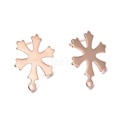 201 Stainless Steel Stud Earring Findings, with Horizontal Loop and 316 Stainless Steel Pin, Snowflakes, Real Rose Gold Plated, 19x14.5mm, Hole: 1.2mm, Pin: 0.7mm(STAS-K241-15RG)