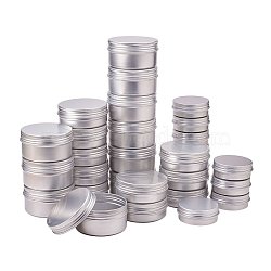 PandaHall Elite Round Aluminium Tin Cans, Aluminium Jar, Storage Containers for Cosmetic, Candles, Candies, with Screw Top Lid, Platinum, 5.2~6.8x2~3.5cm(CON-PH0001-06M)