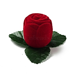 Flocking Plastic Rose Finger Ring Boxes, for Valentine's Day Gift Wrapping, with Sponge Inside, Red, 6.65x7.4x4.3cm, Flower: 3.8x4.3cm, Inner Diameter: 3.3cm(CON-C015-01A)