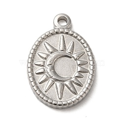 304 Stainless Steel Pendants, Oval Charms with Sun, Stainless Steel Color, 22x15x2.5mm, Hole: 1.8mm(STAS-R223-21)