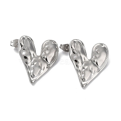 304 Stainless Steel Heart Ear Studs for Women, Stainless Steel Color, 23x26mm(EJEW-P234-17P)