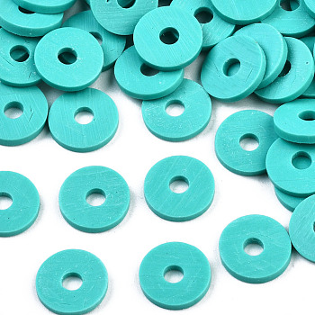 Handmade Polymer Clay Beads, Disc/Flat Round, Heishi Beads, Dark Turquoise, 8x0.5~1mm, Hole: 2mm, about 13000pcs/1000g