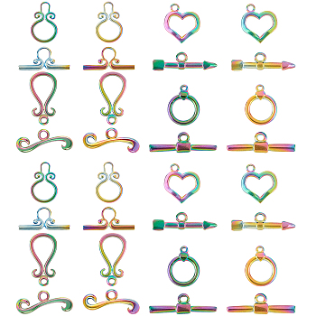 Vacuum Plating 304 Stainless Steel Toggle Clasps, Mixed Shapes, Rainbow Color, 8sets/box