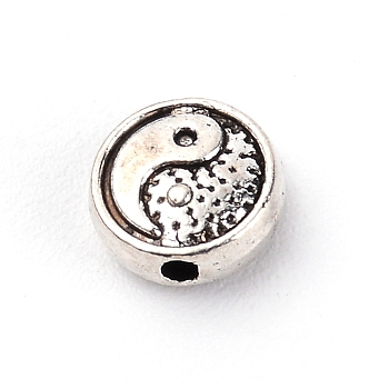 Zinc Alloy Beads, Flat Round with YinYang, Antique Silver, 8x4mm, Hole: 1.6mm, 50pcs/bag