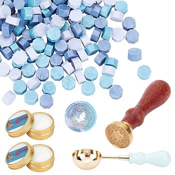 CRASPIRE DIY Wax Seal Stamp Kits, Including Sealing Wax Particles, Paraffin Candles, Brass Spoon & Stamp Head, Beech Wood Handle, Mixed Color, Sealing Wax Particles: 0.9x0.5cm, 3 colors, 60pcs/color, 180pcs