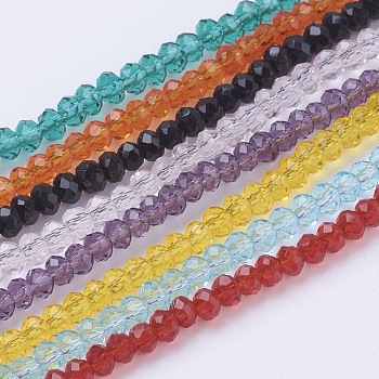 Glass Beads Strands, Faceted, Rondelle, Mixed Color, 3x2~2.5mm, Hole: 0.5mm, about 160~165pcs/strand, 15~16inch
