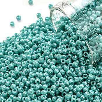 TOHO Round Seed Beads, Japanese Seed Beads, (413) Opaque AB Turquoise, 11/0, 2.2mm, Hole: 0.8mm, about 1110pcs/10g, 10g/bottle