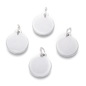 304 Stainless Steel Charms, with Jump Rings, Blank Stamping Tag, Flat Round, Stainless Steel Color, 14.5x12x0.8mm, Hole: 3.5mm