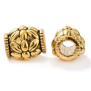 Tibetan Style Alloy Beads, Column with Flower, Antique Golden, 8x6.5mm, Hole: 2.6mm, about 1176pcs/1000g