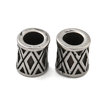 Column 304 Stainless Steel European Beads, Large Hole Beads, Antique Silver, Rhombus, 8x7mm, Hole: 4mm