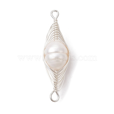 Natural Cultured Freshwater Pearl Copper Wire Wrapped Connector Charms(PALLOY-JF02519-01)-3