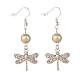 Round Natural Mashan Jade with Alloy Dragonfly Dangle Earrings(EJEW-JE04855-02)-1