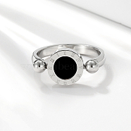 Roman Numerals Brass Finger Ring, Flat Round Signet Ring, Stainless Steel Color, Inner Diameter: 18mm(IJ4807-05)