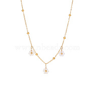 Flower Charms Bib Necklace with Stainless Steel Satellite Chains, Golden, 16.14 inch(41cm)(ZU5393)