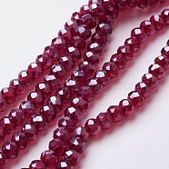 Electroplate Glass Beads Strands, Pearl Luster Plated, Faceted, Rondelle, Crimson, 4~4.5x3mm, Hole: 0.5mm, about 130~135pcs/strand, 15.5~16 inch(39~40cm)(EGLA-F124-PL-B01)