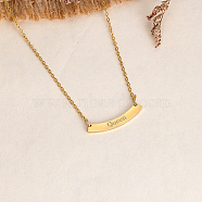 Stainless Steel Pendant Nacklaces, Curved Rectangle with Word Queen, Real 18K Gold Plated, 17.32 inch(44cm)(AQ4914-3)