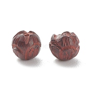 African Padauk Beads, Round with Laser Engraved Lotus Flower, Saddle Brown, 6x6mm, Hole: 1.4mm(WOOD-E012-01A)