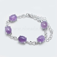 Natural Amethyst Link Chain Bracelets, with Brass Findings, Real Platinum Plated, Oval and Infinity, 5-3/4 inch~6 inch(14.5~15cm)(BJEW-G595-A11)