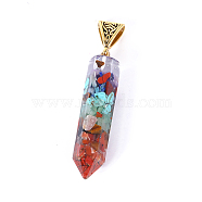 Chakra Theme Mixed Gemstone Pendants, Faceted Bullet Charm, with Gloden Tone Alloy Findings, Hexagon Pattern, 45x10mm(CHAK-PW0001-036F)