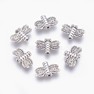 Tibetan Style Alloy Dragonfly Beads, Lead Free & Cadmium Free, Antique Silver, 10x15x3mm, Hole: 1mm(TIBEP-GC191-AS-RS)