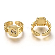 Brass Micro Pave Clear Cubic Zirconia Cuff Rings, Open Rings, Long-Lasting Plated, Rectangle, Golden, Letter.N, US Size 7 1/4(17.5mm)(RJEW-H541-01N-G)