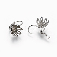 304 Stainless Steel Leverback Earring Findings, Flower, Stainless Steel Color, Tray: 4mm, 18.5x11.5mm, Pin: 0.8mm(STAS-E471-03P)