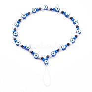 Polymer Clay Evil Eye Mobile Straps, with Opaque Acrylic Beads and Nylon Thread, Blue, 25.5cm(HJEW-JM00418)