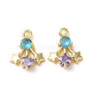 Brass Micro Pave Cubic Zirconia Charms, Star Charm, Real 18K Gold Plated, 13.5x11x3mm, Hole: 1.3mm(KK-F872-20G)