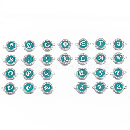 Alloy Enamel Links Connectors, with Crystal Rhinestones, Flat Round with Letter, Silver Color Plated, Cadmium Free & Lead Free, Letter A~Z, 22x16x2mm, Hole: 1.8mm, 26pcs/set(ENAM-T013-02-RS)