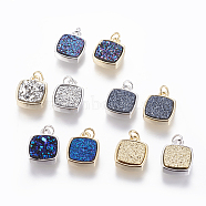 Druzy Resin Pendants, with Brass Finding, Square, Mixed Color, 16x12.5x4~6mm, Hole: 3mm(KK-J273-B)