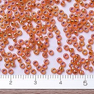 MIYUKI Round Rocailles Beads, Japanese Seed Beads, 11/0, (RR1008) Silverlined Orange AB, 2x1.3mm, Hole: 0.8mm, about 50000pcs/pound(SEED-G007-RR1008)