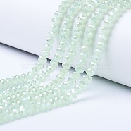 Electroplate Glass Beads Strands, Imitation Jade Beads, AB Color Plated, Faceted, Rondelle, Pale Green, 2.9~3.3x2mm, Hole: 0.8mm, about 148~150pcs/strand, 15.55~15.75 inch(39.5~40cm)(EGLA-A044-J2mm-B01)