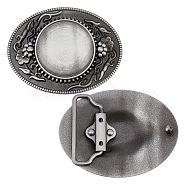 Alloy Oval Belt Buckles, Belt Fastener, Flower Pattern, Antique Silver, 62x82x7.5~12mm, Tray: 40mm(BUTT-WH0024-005AS)