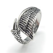 Adjustable Alloy Cuff Finger Rings, Wing, Size 10, Antique Silver, 20mm(RJEW-S038-010)