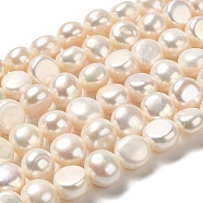 Natural Cultured Freshwater Pearl Beads Strands, Two Side Polished, Grade 6A, Seashell Color, 8~9x8~9x6~6.5mm, Hole: 0.6mm, about 42~43pcs/strand, 13.98~14.17''(35.5~36cm)(PEAR-E017-22)