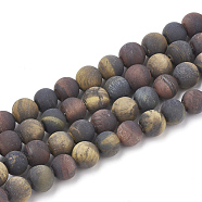 Natural Tiger Eye Beads Strands, Frosted, Grade AB+, Round, 6mm, Hole: 1mm, about 63pcs/strand, 15.5 inch(G-T106-146)