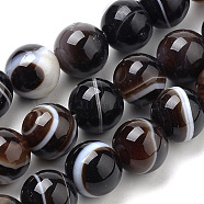 Natural Striped Agate/Banded Agate Beads Strands, Dyed, Round, Coconut Brown, 6mm, Hole: 1mm, about 63pcs/strand, 14.96 inch(X-G-S259-04A-6mm)