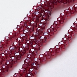 Electroplate Glass Beads Strands, Pearl Luster Plated, Faceted, Rondelle, Crimson, 4~4.5x3mm, Hole: 0.5mm, about 130~135pcs/strand, 15.5~16 inch(39~40cm)(EGLA-F124-PL-B01)